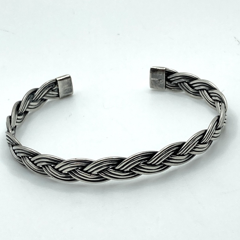 𝅺vtg Sterling Silver Braided Wire Open Cuff 7” Inside Circumference